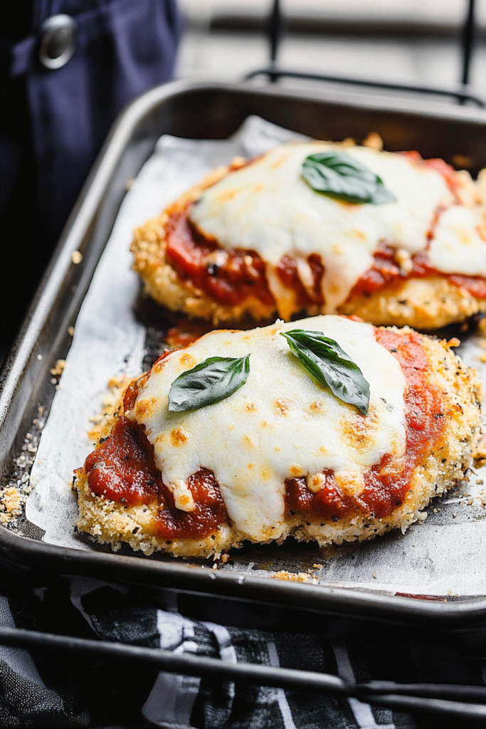 Crispy breaded chicken topped with melted cheese