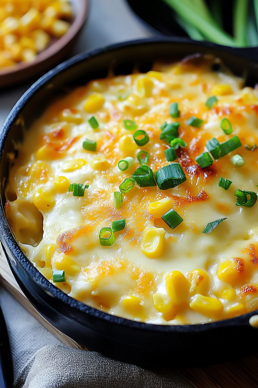 Bubbling Korean Corn Cheese in cast iron