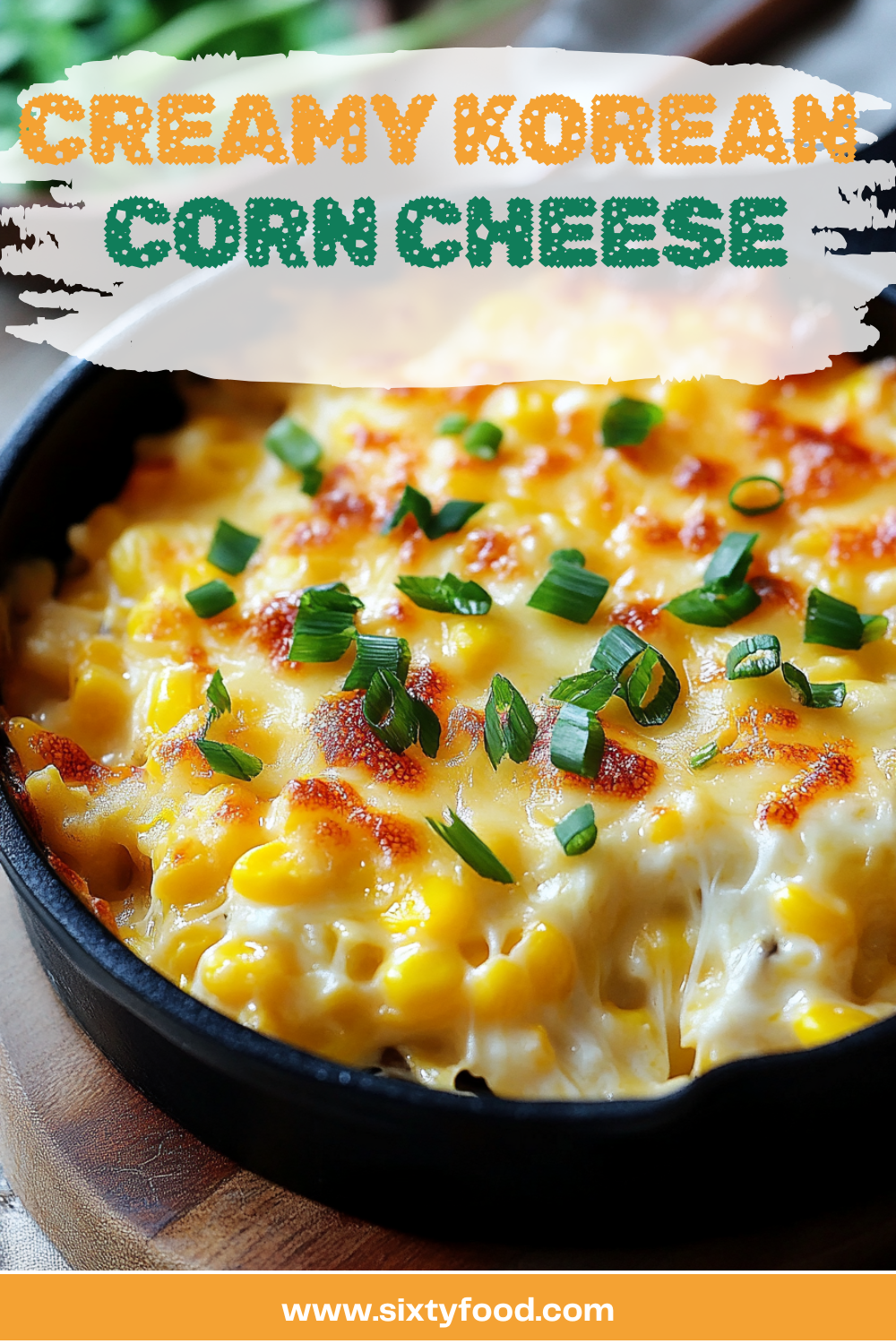 Bubbling Korean Corn Cheese in cast iron