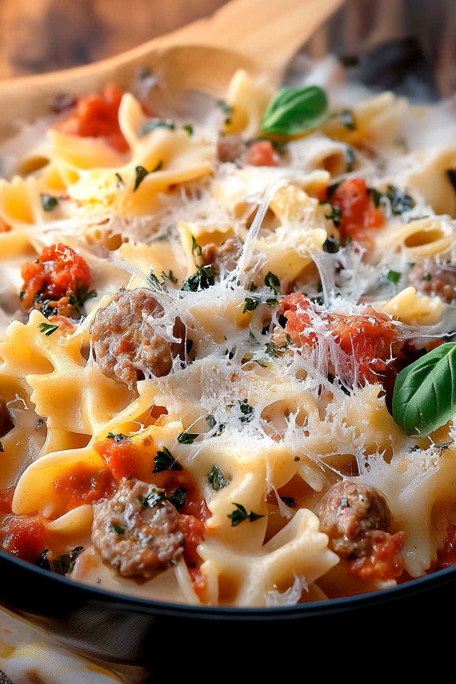 Creamy Sausage Pasta served in bowl