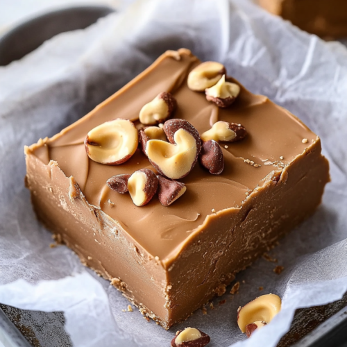 Penuche fudge with a smooth caramel texture.