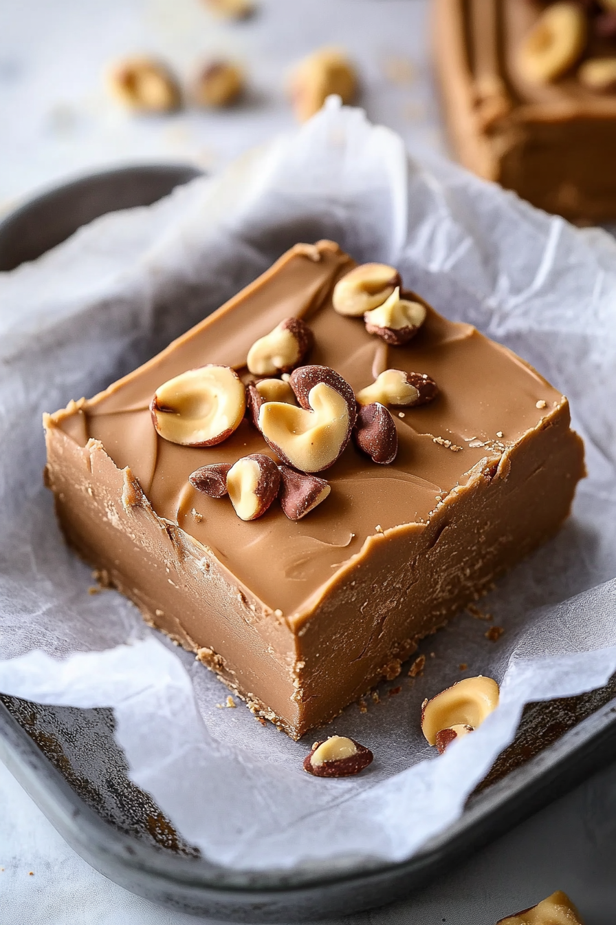 Penuche fudge with a smooth caramel texture.