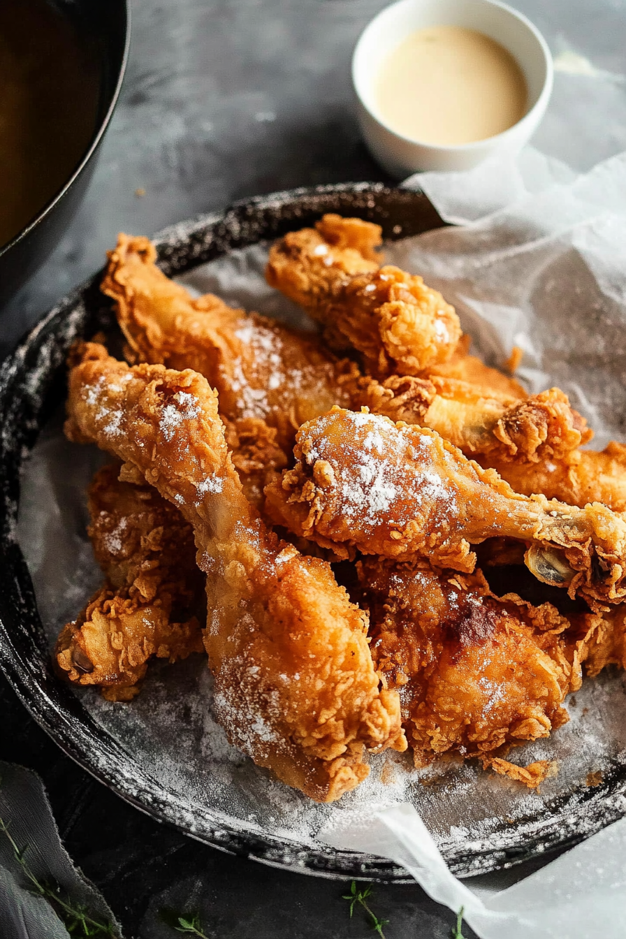 Close-up of battered chicken frying