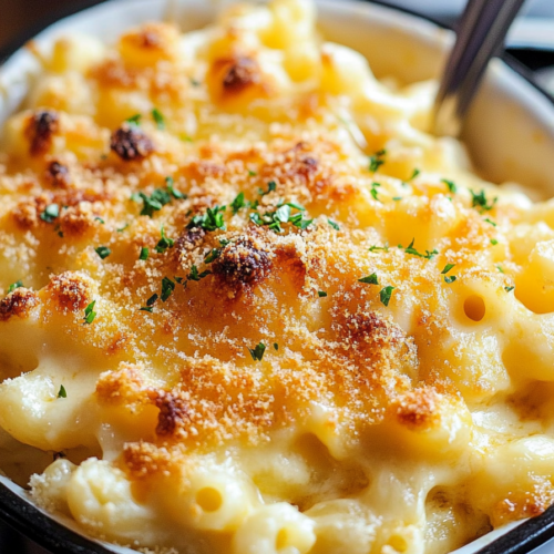 Assembled Baked Mac & Cheese in baking dish