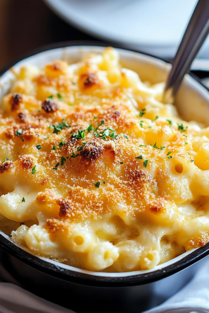 Assembled Baked Mac & Cheese in baking dish