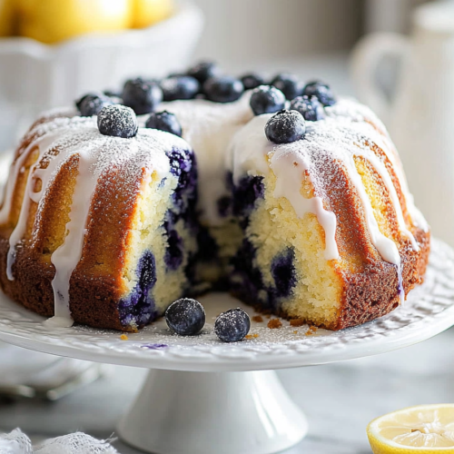 Finished pound cake drizzled with lemon glaze