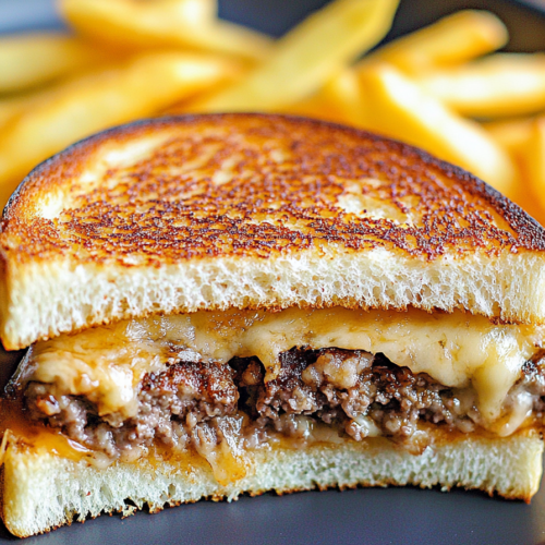 Final Cheesy Patty Melt in skillet