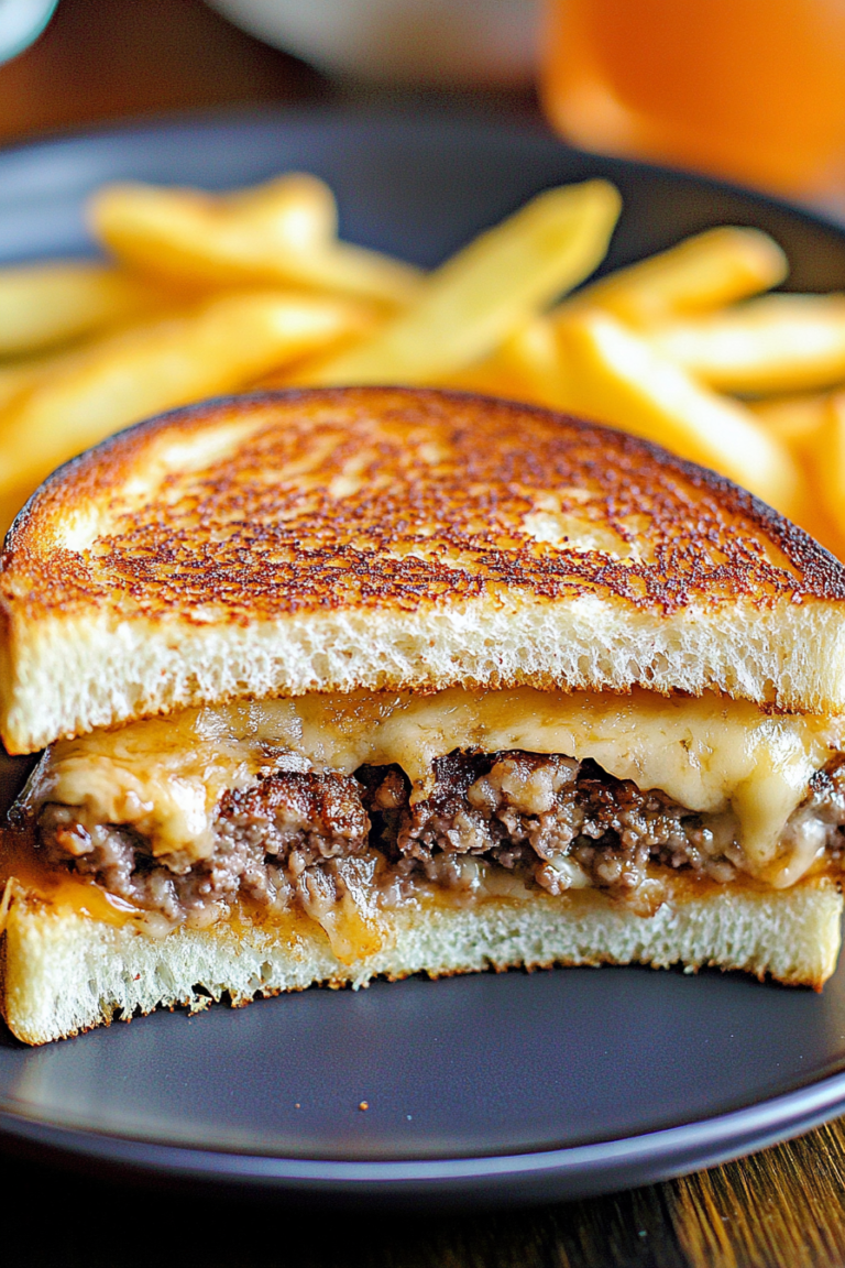 Final Cheesy Patty Melt in skillet