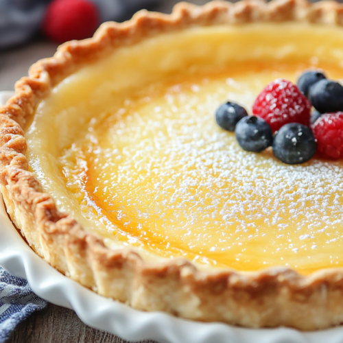 Pouring buttermilk mixture into crust