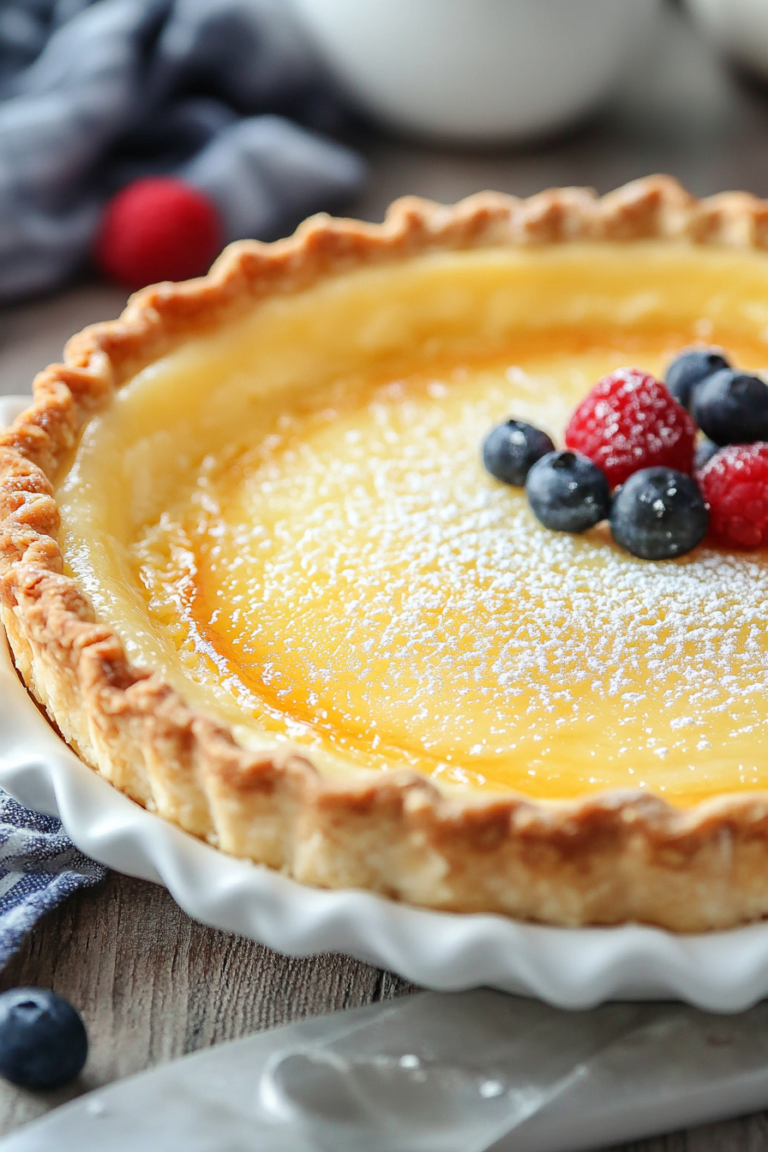 Pouring buttermilk mixture into crust