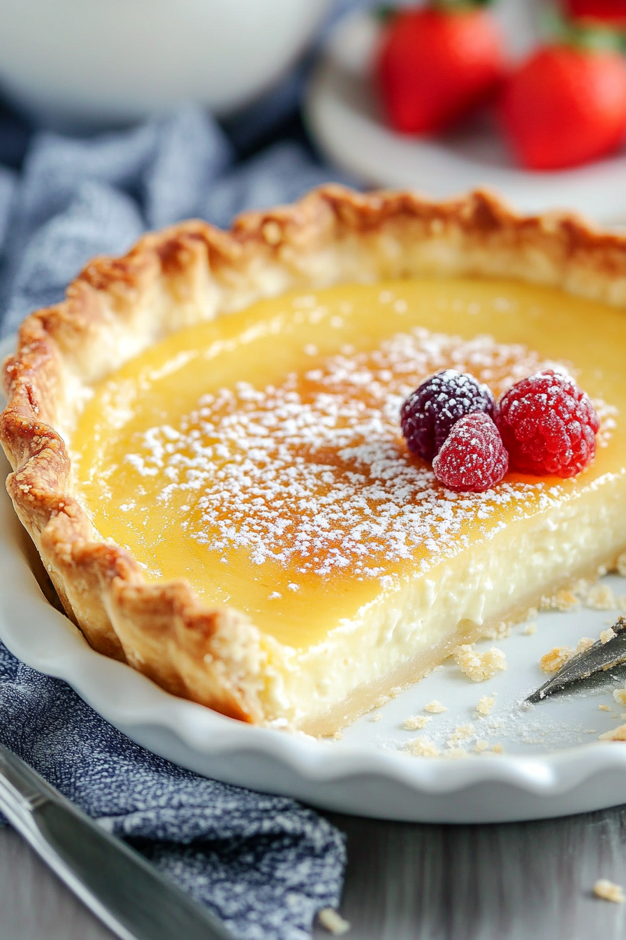 Buttermilk pie baking in oven