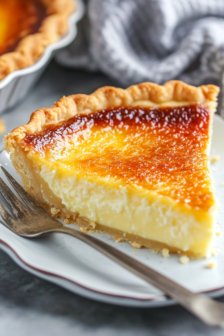 Slice of tangy buttermilk pie served