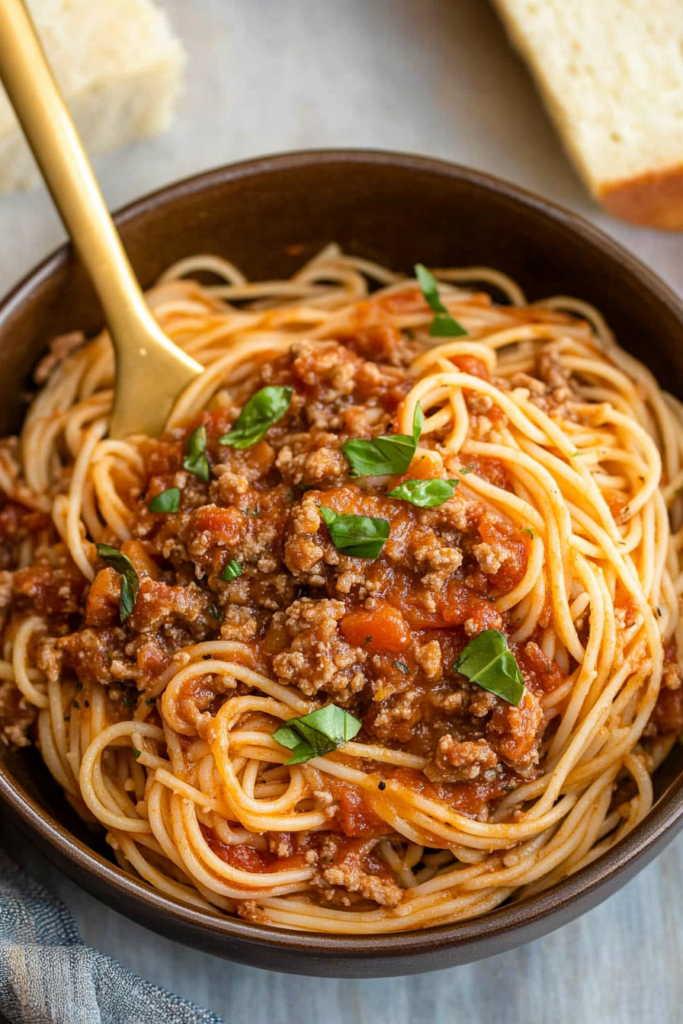 Finished spaghetti in sauce pan