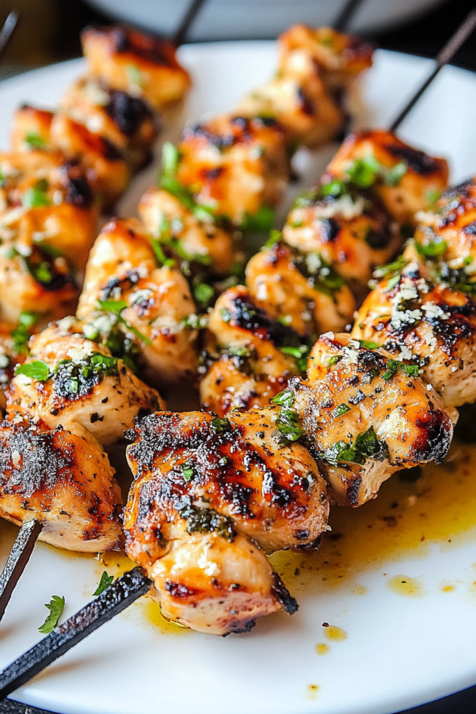 Seasoned chicken chunks ready to skewer