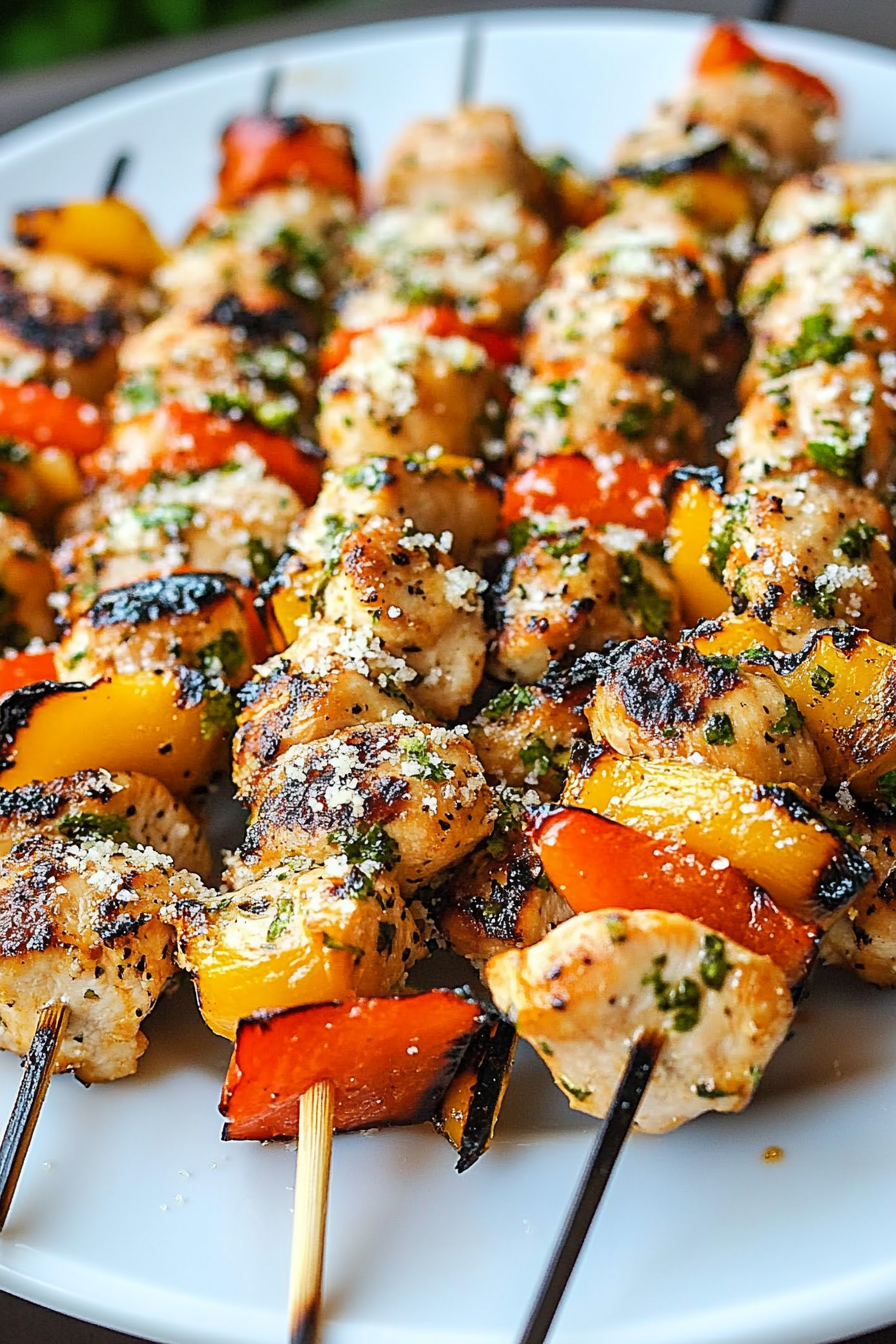 Chicken skewers on hot grill