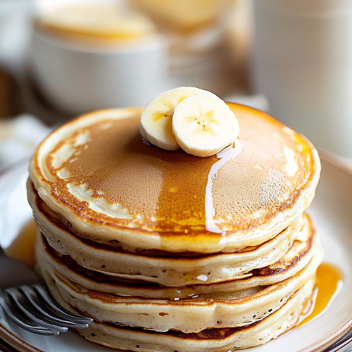 Plate of Fluffy Old-Fashioned Pancakes with syrup