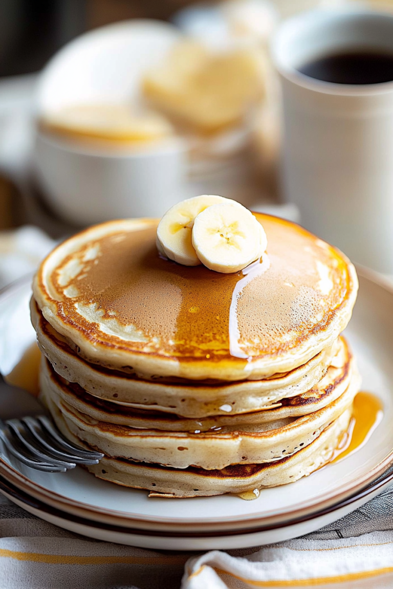 Plate of Fluffy Old-Fashioned Pancakes with syrup