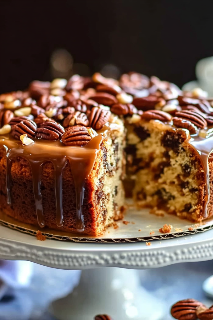 Batter poured over pecan layer