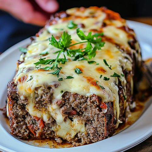 Hearty Cheesesteak Meatloaf Fresh from the oven