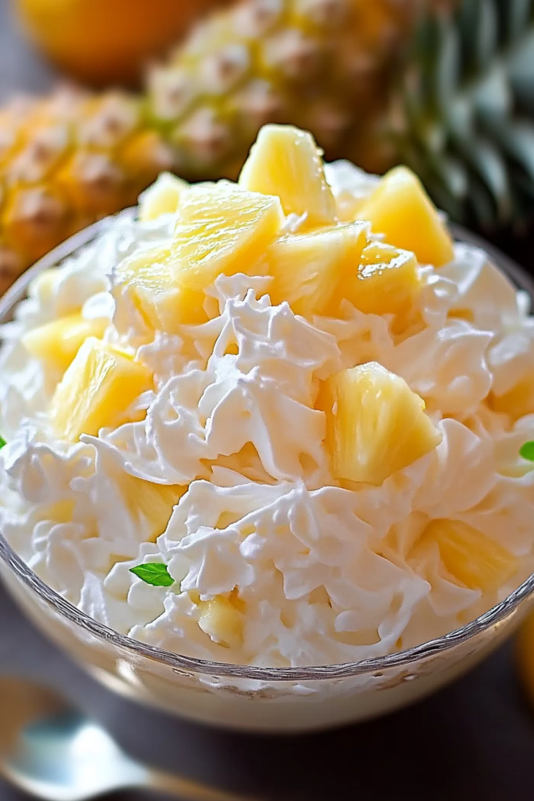 "Heavenly Pineapple Fluff" chunks in strainer