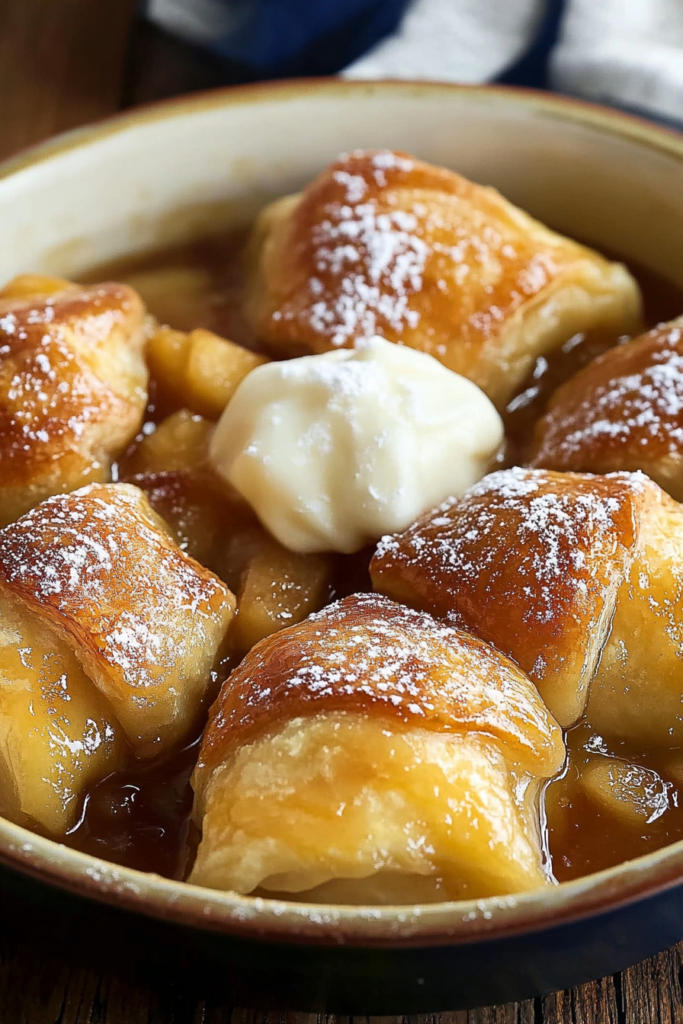 Finished Rustic Apple Dumplings with ice cream