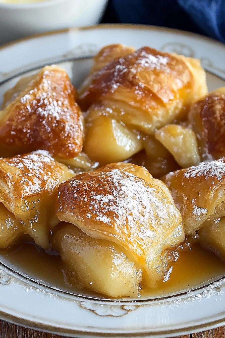 Buttery sauce drizzled over Rustic Apple Dumplings