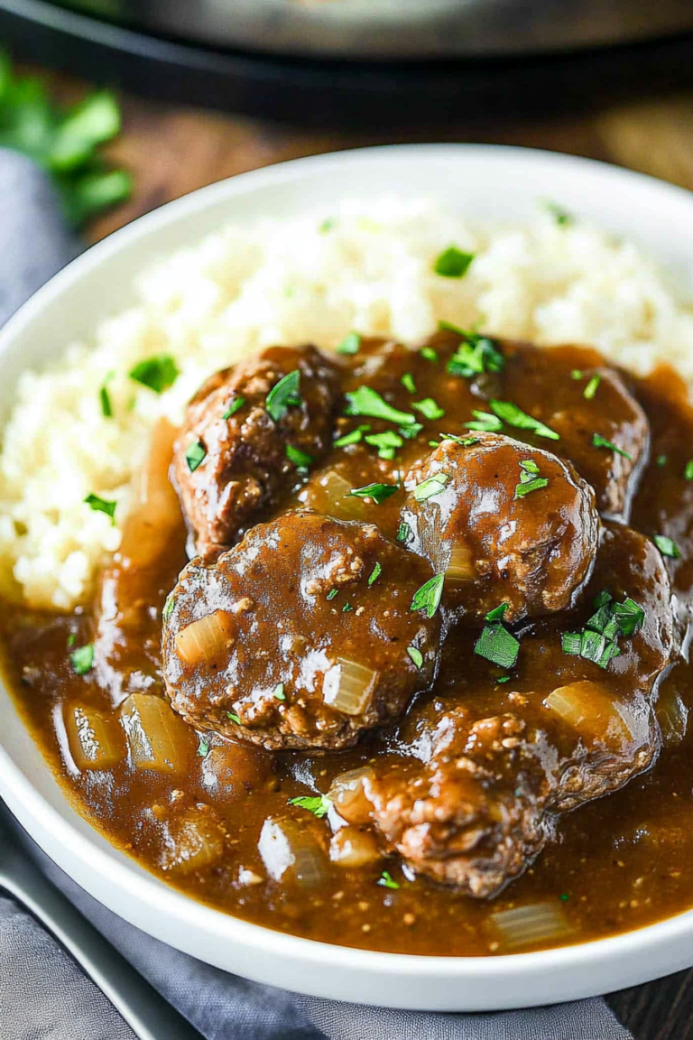 Finished Salisbury steaks in thick gravy