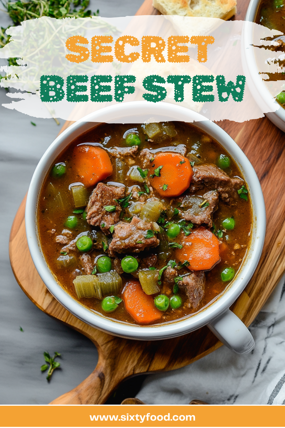 Baking dish filled with beef and veggies "Secret Beef Stew"