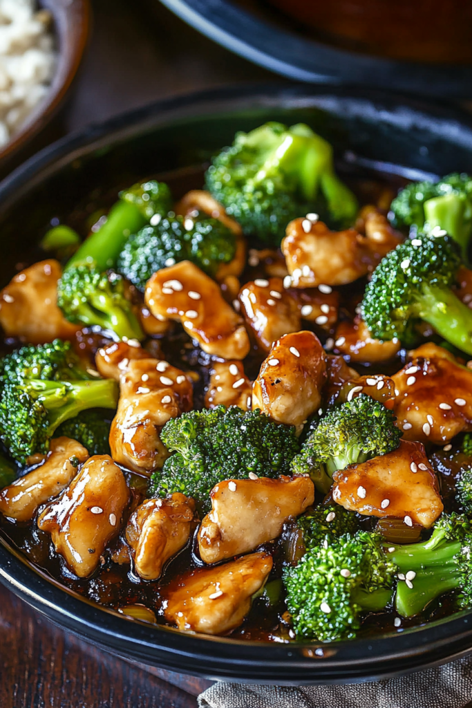 Fresh Sizzling Chicken Broccoli in a wok