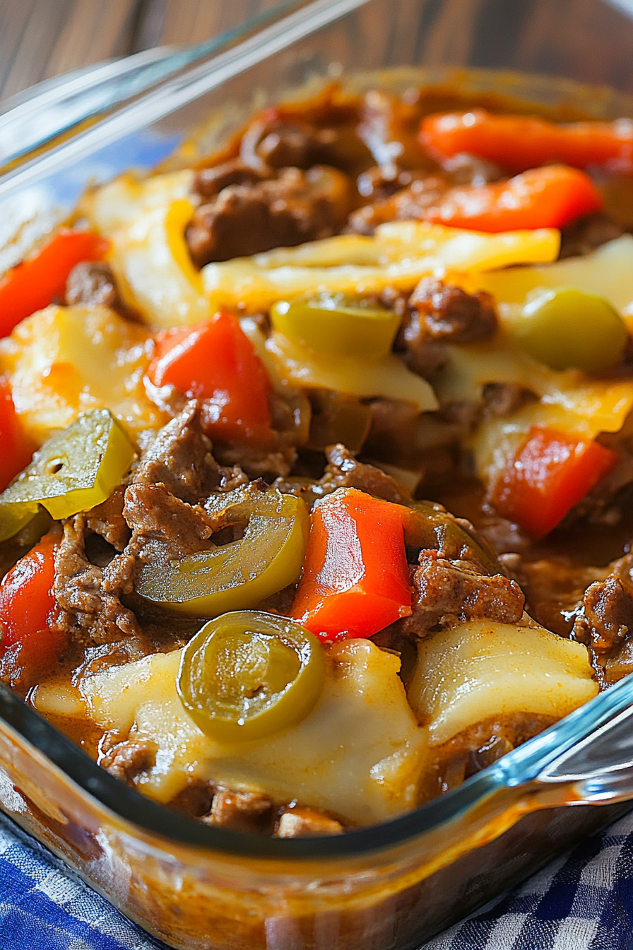 Serving a slice of Southern Beef Casserole