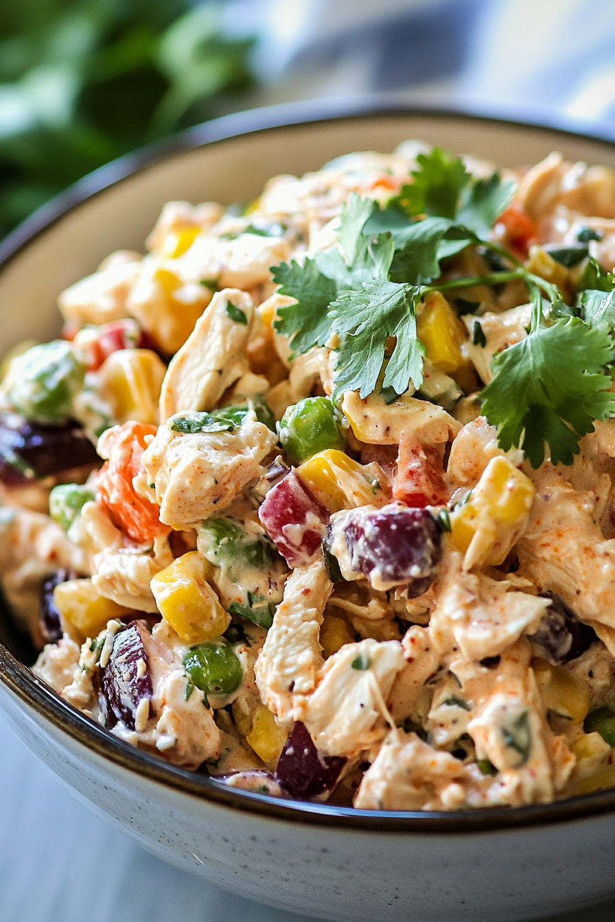 Assembling chicken salad ingredients