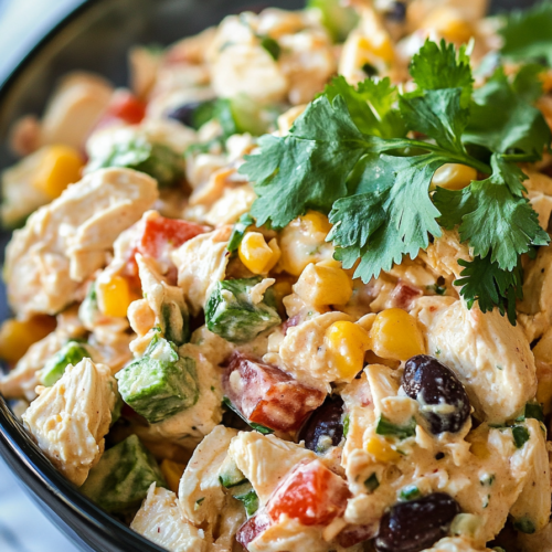 Bowl of chicken salad with corn and beans