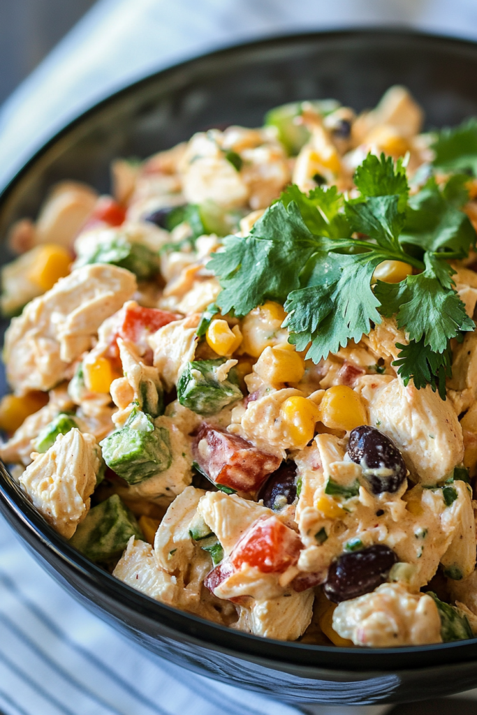 Bowl of chicken salad with corn and beans