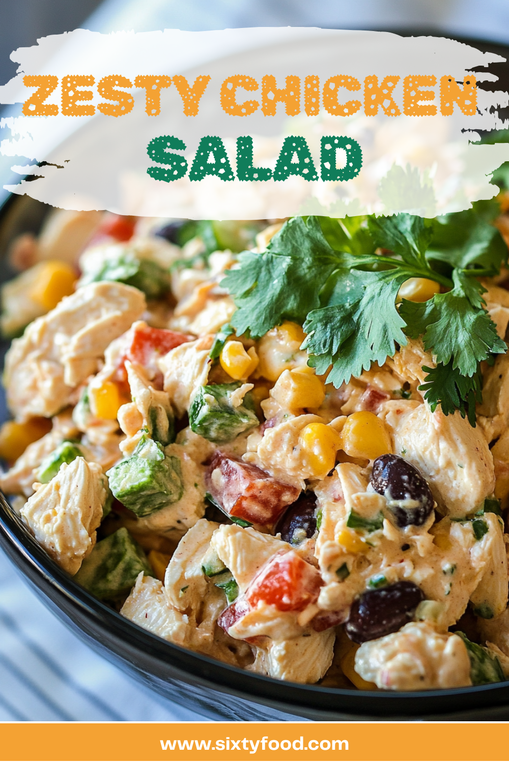 Bowl of chicken salad with corn and beans